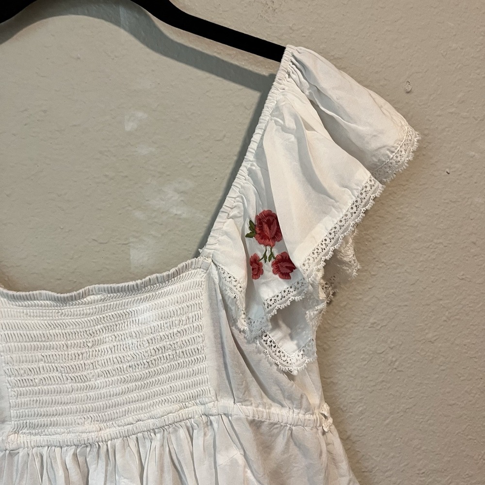 Anthropologie Top Small White Embroidered Patched Hanky Babydoll Bohemian Hippie - Picture 8 of 12